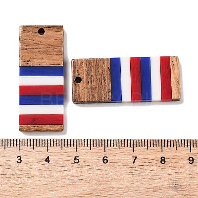 Independence Day Opaque Striped Resin & Walnut Wood Pendants RESI-U010-02X-1