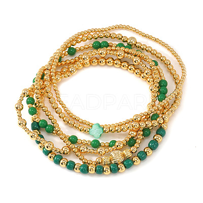 5Pcs St. Patrick's Day Brass & Acrylic & Glass Seed Bead & Natural Shell Stretch Bracelets for Women MR9061-7-1