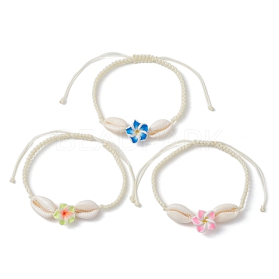 Natural Shell & Polymer Clay 3D Flower Link Bracelet BJEW-JB09815-1