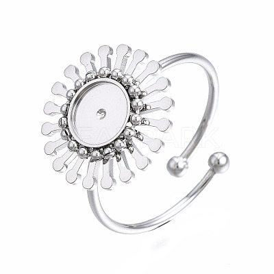 Non-Tarnish 304 Stainless Steel Open Cuff Finger Ring Cabochon Settings LS-STAS-T060-14P-1