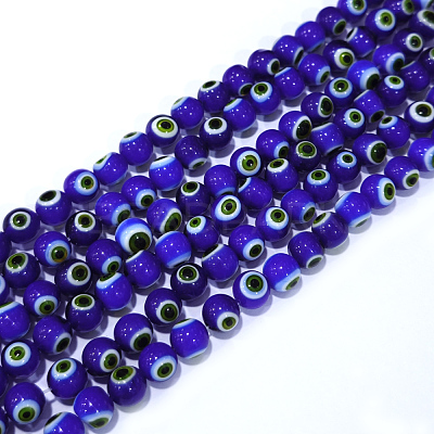 Handmade Evil Eye Lampwork Round Bead Strands LAMP-L055-8mm-25-1