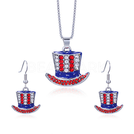 Independence Day Zinc Alloy Enamel & Rhinestone Pendant Necklaces & Dangle Earrings Sets FS-WG64DB3-08-1