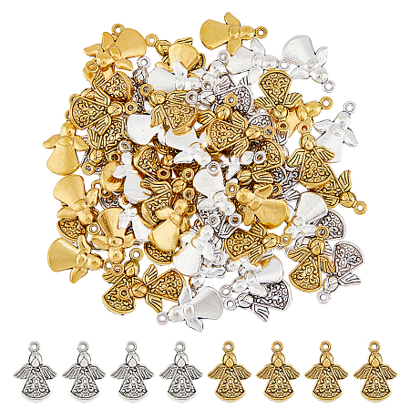 DICOSMETIC 80PCS 2Colors Tibetan Style Alloy Angel Pendants TIBEP-DC0001-06-1