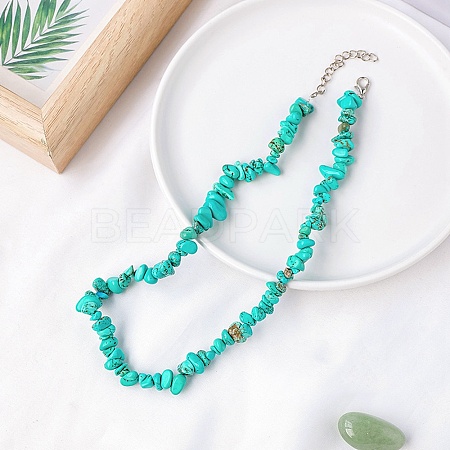 Synthetic Turquoise Chips Bead Necklace PW-WG87743-10-1