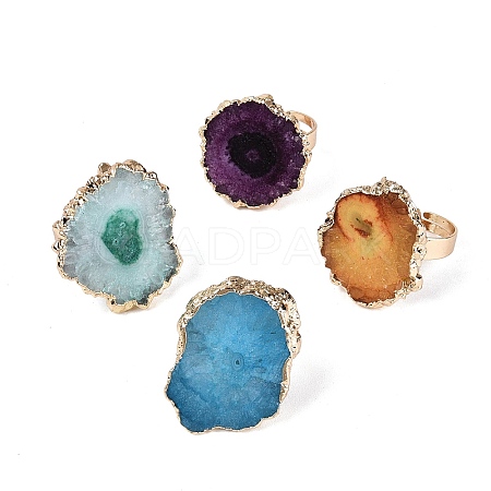 Natural Agate Cuff Rings RJEW-Q035-01G-1
