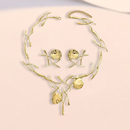 ranch & Flat Round Alloy Pendant Necklaces & Stud Earrings Sets FS-WGF5692-01-1