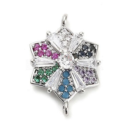 Brass Colorful Cubic Zirconia Connector Snowflake Connector Charms KK-L229-079P-01-1