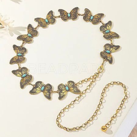 Alloy Pave Synthetic Turquoise Butterfly Link Waist Body Chains WG9C27F-02-1
