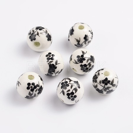 Floral Printed Porcelain Beads PORC-Q201-12mm-5-1