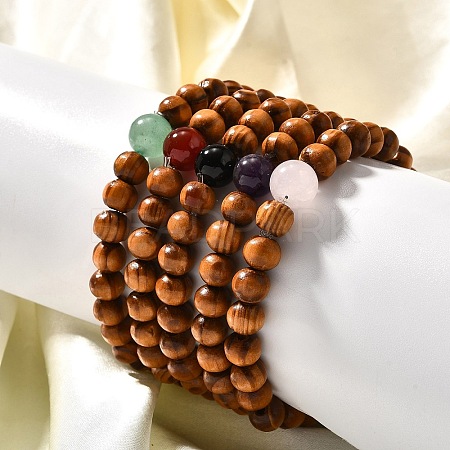 Wood Beaded Stretch Bracelets BJEW-JB01941-1