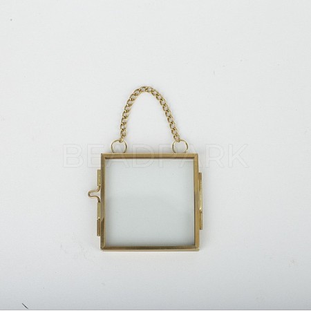 Mini Brass Wall Hanging Photo Frame for Pressed Flower with Chain ODIS-H002-05G-08-1