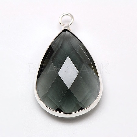 Silver Color Plated Brass Glass Teardrop Pendants GLAA-M006-A-11S-1