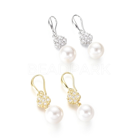 Shell Pearl Dangle Earrings EJEW-G263-11-1