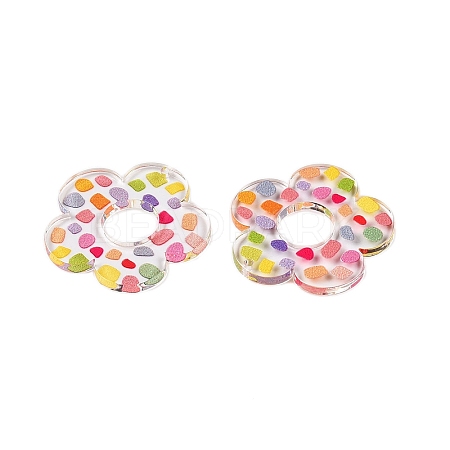 Flower Theme Printed Acrylic Pendants OACR-T028-06H-1
