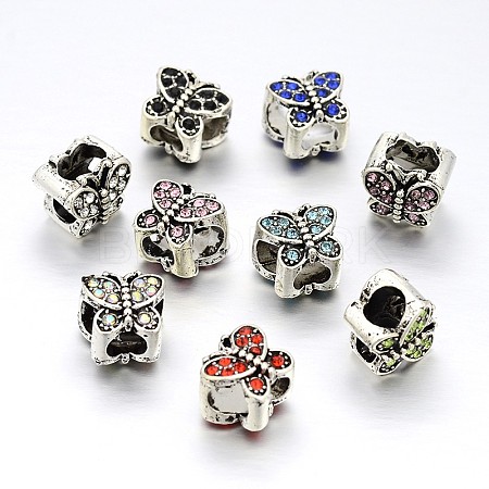 Large Hole Butterfly Alloy Rhinestone Beads MPDL-L011-M-1