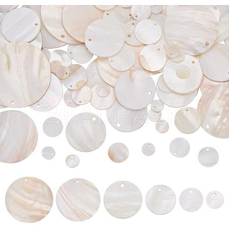 Flat Round Sea Shell Pendants SHEL-AR0001-17-1