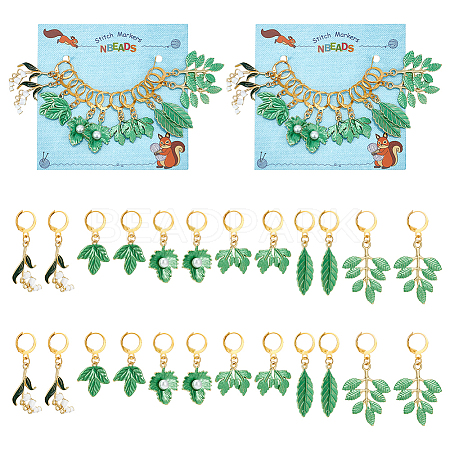 12Pcs 6 Style Alloy Enamel with ABS Plastic Imitation Pearl Pendant Stitch Markers HJEW-AB00220-1