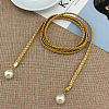 Imitation Leather Braided Belly Belt with Plastic Imitation Pearl Round Bead WG11EBA-01-1
