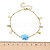304 Stainless Steel Satellite Chain Dyed Synthetic Turquoise Blue Turtle Link Summer Beach Anklets for Women AJEW-AN00802-4
