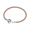 TINYSAND Rhodium Plated 925 Sterling Silver Braided Leather Bracelet Making TS-B-127-17-2