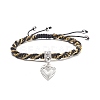 Metallic Cord Braided Bead Bracelet with Word Love and Heart Charm for Women BJEW-JB07674-1