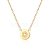 Stainless Steel Cubic Zirconia Flat Round Pendant Necklace for Women CF4434-1-1