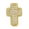 Cross Brass with Cubic Zirconia Open Cuff Rings RJEW-U011-09G-01-2