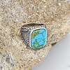 304 Stainless Steel with Synthetic Turquoise Finger Rings FS-WG67565-41-1