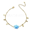 304 Stainless Steel Satellite Chain Dyed Synthetic Turquoise Blue Turtle Link Summer Beach Anklets for Women AJEW-AN00802-3