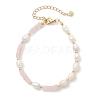 Natural Rose Quartz & Cultured Freshwater Pearl Beaded Bracelets for Women BJEW-JB13249-03-2