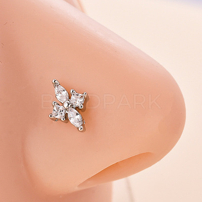 316L Surgical Stainless Steel Micro Pave Clear Cubic Zirconia L-Shaped Nose Rings WG5ADDF-07-1