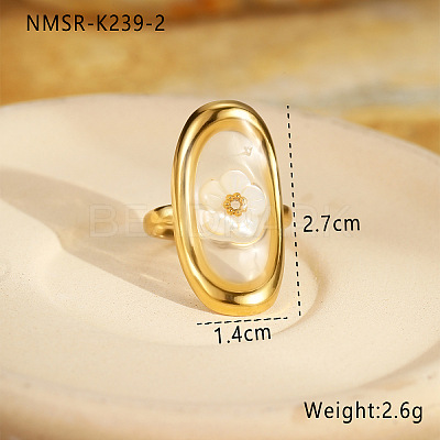 Preserved Flowers 304 Stainless Steel and Epoxy Resin Open Cuff Rings for Women FS-WGCF311-18-1