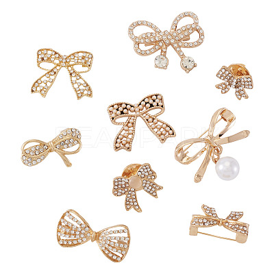 9Pcs 9 Styles Bowknot Shape Alloy Rhinestone Lapel Pin Backs for Backpack Clothes JEWB-TA0001-26-1