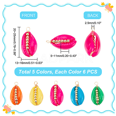 30Pcs 5 Colors Spray Painted Natural Cowrie Shell Pendants SSHEL-GA0001-15-1