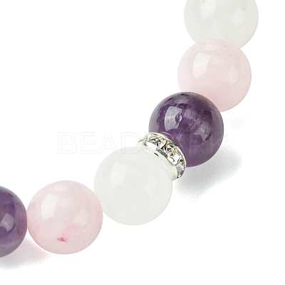 8.5mm Natural Rose Quartz & Quartz Crystal & Amethyst Round Beaded Stretch Bracelets for Women BJEW-JB10737-1
