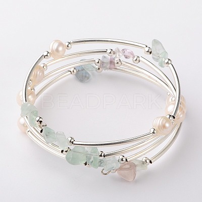 Gemstone Chip Warp Bracelets BJEW-JB01518-01-1