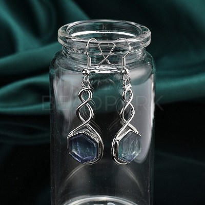 Hexagon Natural Fluorite Dangle Earrings EJEW-K298-01P-10-1