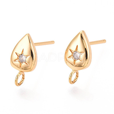 Brass Micro Pave Clear Cubic Zirconia Stud Earring Findings X-MAK-T011-11G-02-1