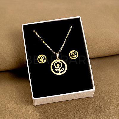 304 Stainless Steel Pendant Necklaces & Stud Earrings Sets WG82A44-27-1