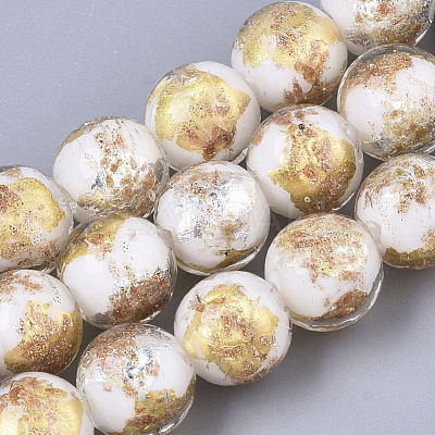 Handmade Gold Sand Lampwork Bead Strands FOIL-T003-01H-1