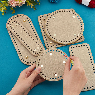 6Pcs 6 Style Flat Round PU Leather Knitting Crochet Bags Nail Bottom Shaper Pad DIY-PH0021-06C-1