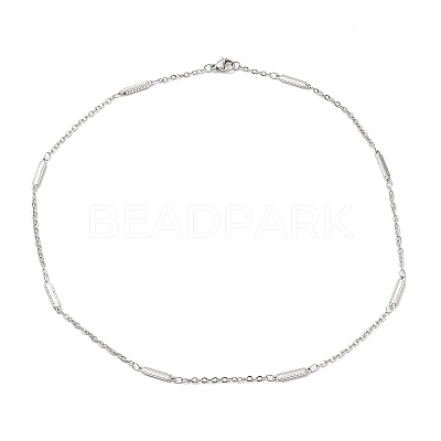 Non-Tarnish 304 Stainless Steel Rectangle Link Chain Necklace NJEW-K249-04P-1