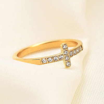 Cross Stainless Steel Micro Pave Clear Cubic Zirconia Finger Rings for Women FS-WG88B59-05-1