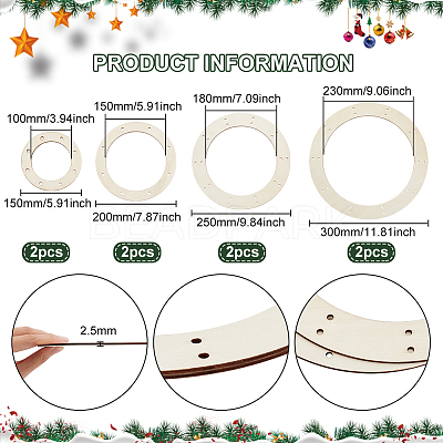 8Pcs 4 Styles Wreath Frames for Crafts WOOD-FG0001-33-1