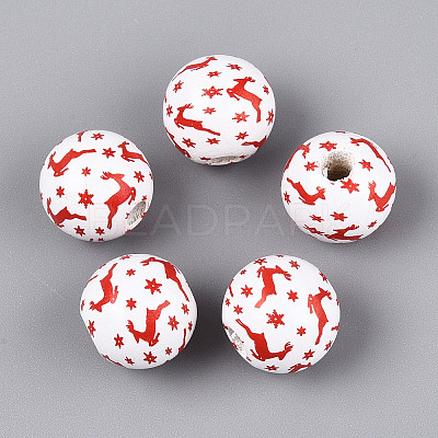 Christmas Spray Painted Schima Wood Beads WOOD-T032-35I-1