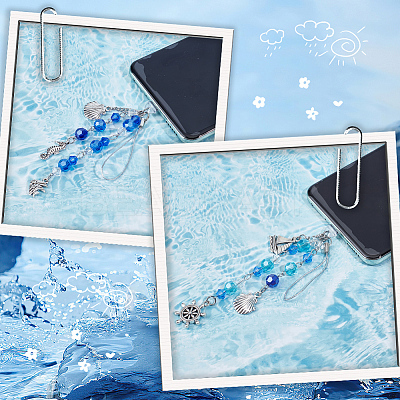 6Pcs 2 Styles Glass & Alloy Mobile Straps HJEW-SC0001-89-1