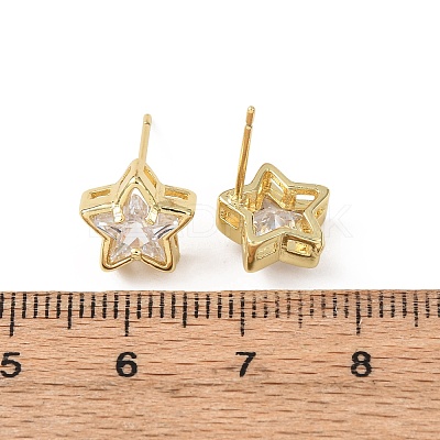 Brass Micro Pave Clear Cubic Zirconia Stud Earrings EJEW-C174-02C-G-1