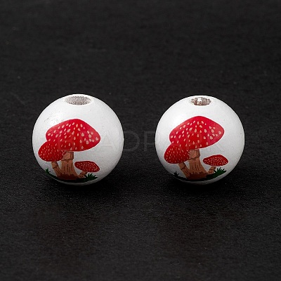 Printed Natural Wood European Beads X-WOOD-C015-05-1