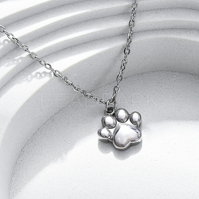 Dog Paw Print 304 Stainless Steel Pendant Necklaces & Bracelets & Stud Earrings Sets for Women SJEW-C004-20P-1