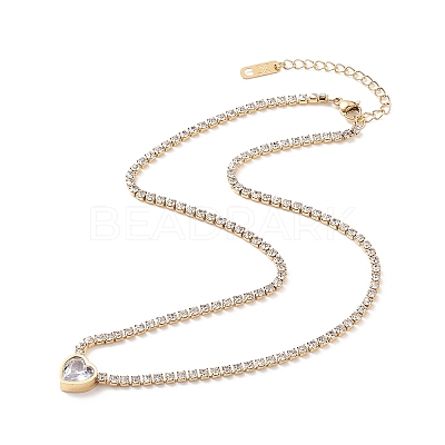 Crystal Rhinestone Heart Pendant Necklace with Tennis Chains X-NJEW-D296-04G-1